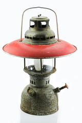 Old or vintage hurricane lamp on white background