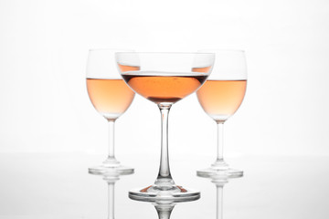 The sparking rose wine in the wine glass group set