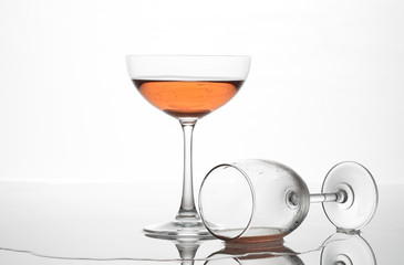 The sparking rose wine in the wine glass group set