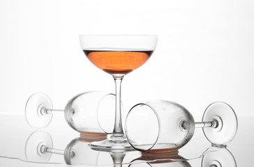 The sparking rose wine in the wine glass group set