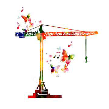 Colorful vector crane with butterflies