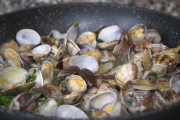 clams in pan