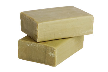 Two pieces of olive green soap