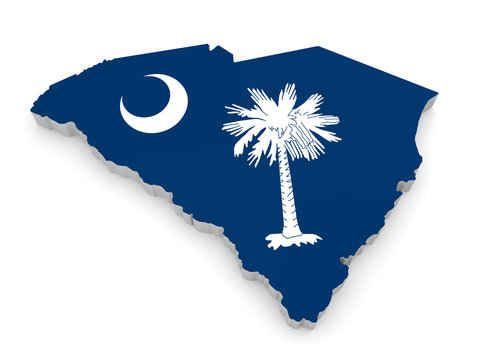 Geographic Border Map And Flag Of South Carolina, Palmetto State