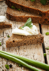 Sandwiches of rye bread with butter