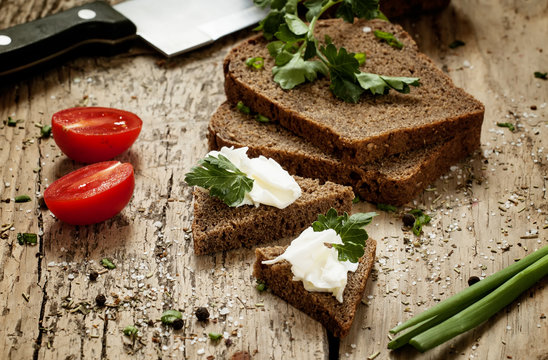 Sandwiches Of Rye Bread With Butter