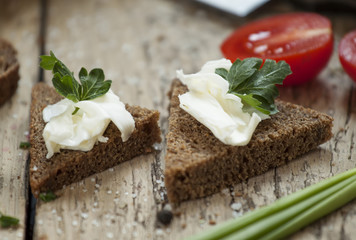 Sandwiches of rye bread with butter