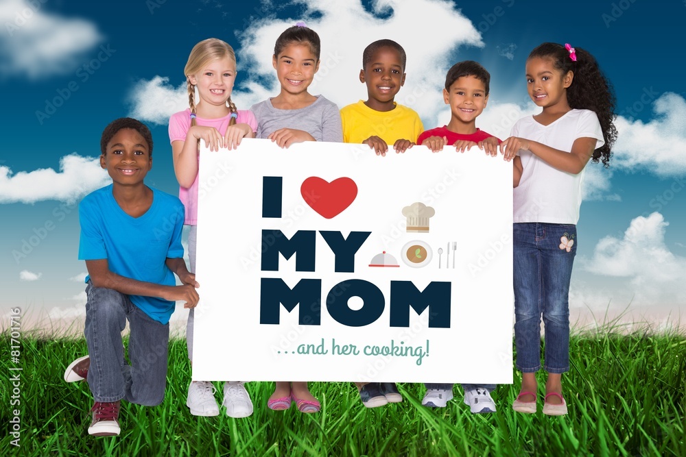 Poster Composite image of elementary pupils showing card
