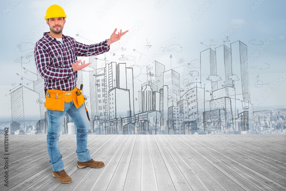 Aufkleber Composite image of handyman showing something