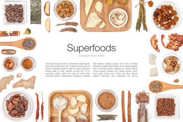 various superfood on white background top view