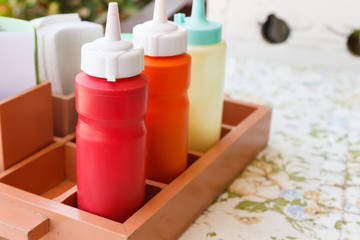 tomato ketchup, chili sauce and mayonnaise