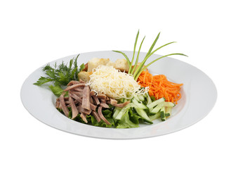Beef meat salad vegetables and grated cheese