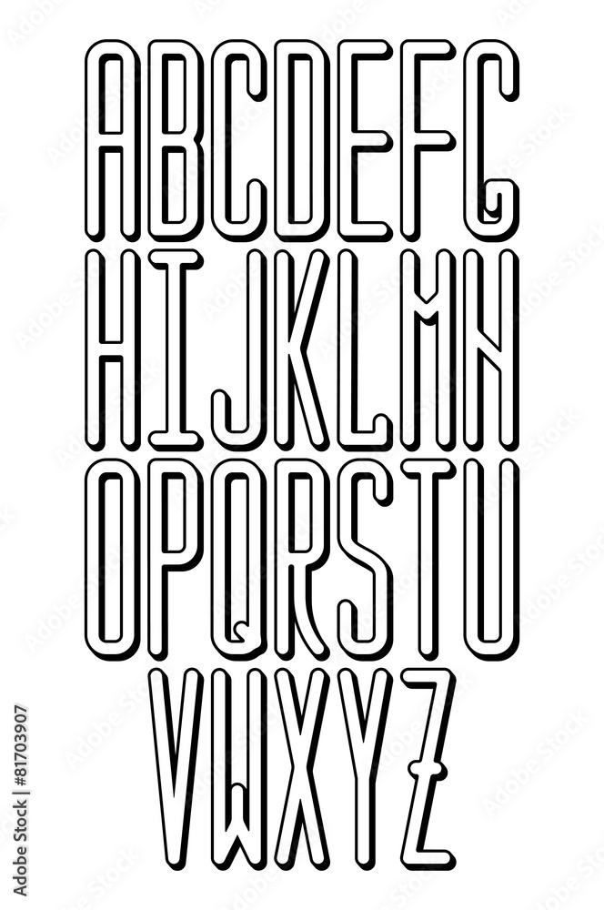 Fototapete thin vector monospace sans serif outline font with rounded corne