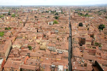 View to the streets of Bologna from air