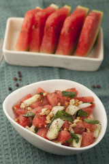 Refreshing watermelon, cucumber and mint salad.