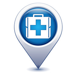 trousse de secours sur marqueur géolocalisation bleu