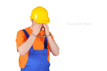 failure guilty laborer regretful criminal handcuffed hard hat