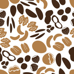 various nuts types brown seamless pattern eps10