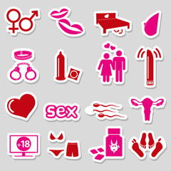 sex theme simple red and pink stickers set eps10