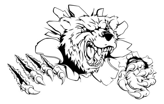black and white bear breaking through wall clip art preview