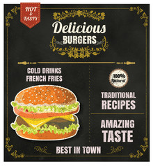 Restaurant Fast Foods menu burger on chalkboard vector format ep - 81711720