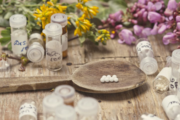 Homeopathic bottles and Pills