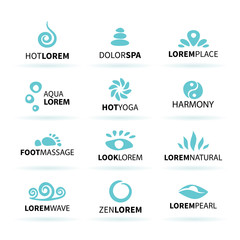 First big set of spa hot yoga zen massage logo elements vector