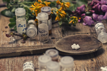 Homeopathic bottles and Pills