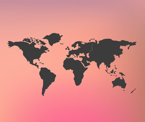 Black infographic world map on pink blurred background
