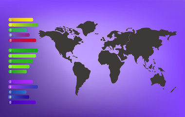 World map on purple blurred background with infographic labels