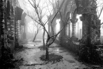 Ruins of an old abandoned French monastery in Vietnam