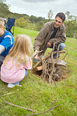 Camping: Dad Gets Campfire Wood From Little Girl