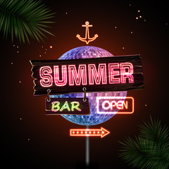 Neon sign. Summer bar