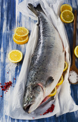 Fresh Salmon with lemon and spices .