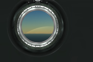 Fototapeta premium Saturn or alien planet view from spaceship