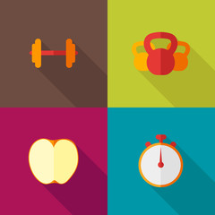 Ffitness flat icons with long shadow