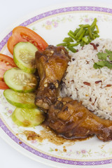 Roast chicken with rice, Close up