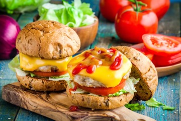 homemade burgers with chicken cutlet