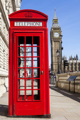 Fototapeta na wymiar Red Telephone Box and Big Ben in London