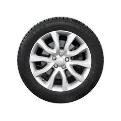 New shiny automotive wheel on light alloy disc isolated