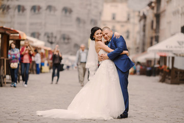 Wedding couple walking