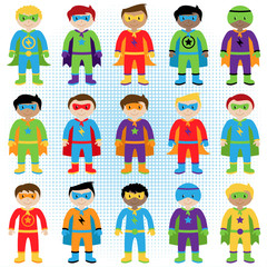 Set of Boy Superheroes in Vector Format
