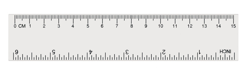 White transparent ruler isolated inch centimetre, centimeters