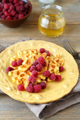 Sweet waffles with berries on a plate