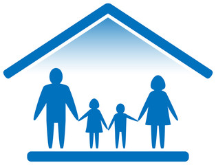 family on home blue icon