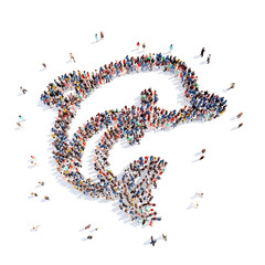 people in the form of a dolphin.