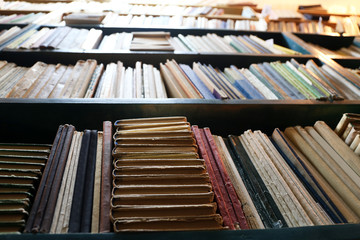 Fototapeta premium Many books on bookshelf in library