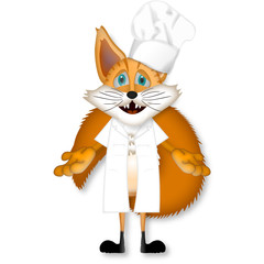 Funny cartoon fox cook cooking chef restaurant