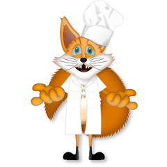 Funny cartoon fox cook cooking chef restaurant