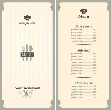 menu template with cutlery fork, spoon and knife